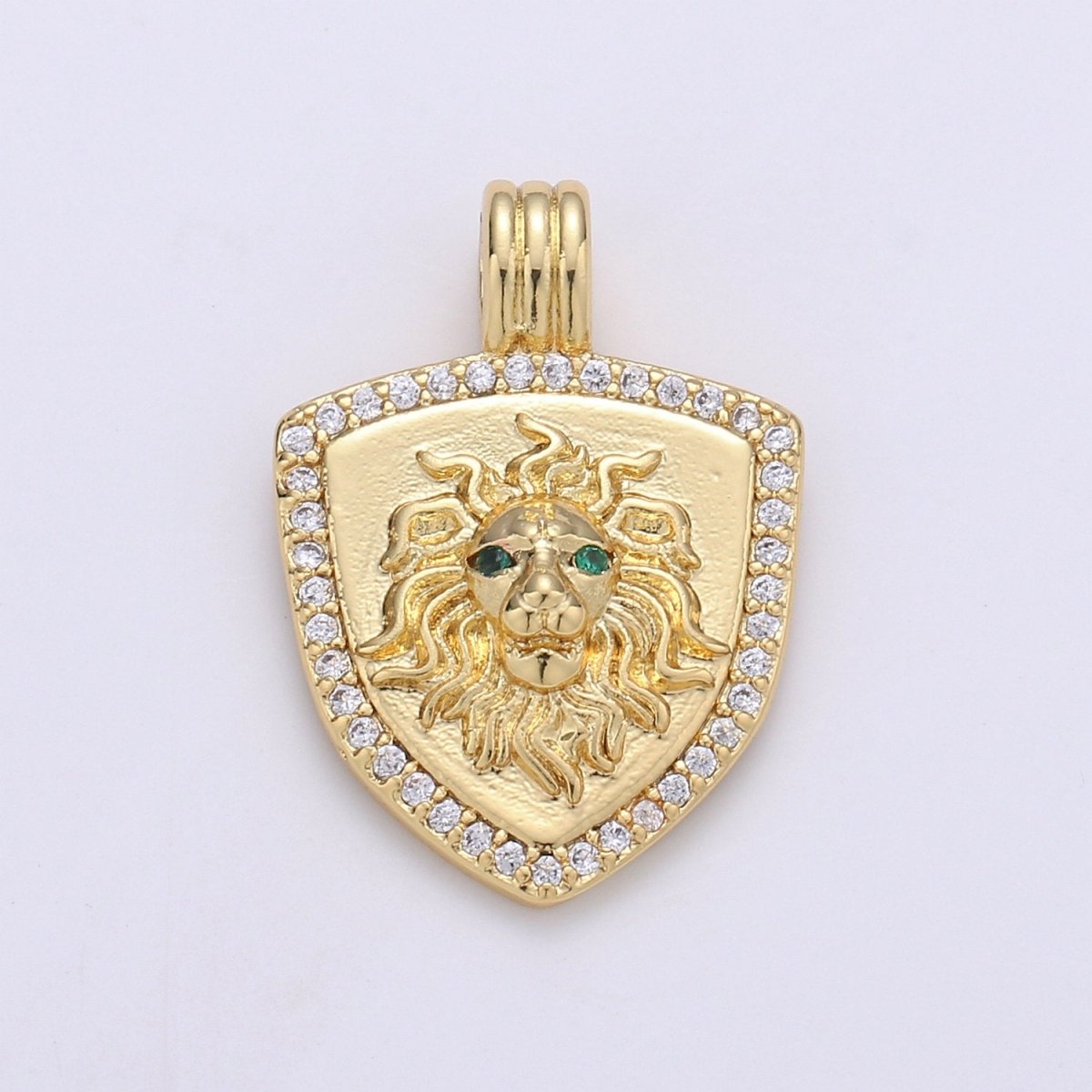 Dainty 14k Gold Filled Shield Charm, Cz Shield pendant, Micro Pave Lion Pendant Protection Jewelry Supply I-928 - DLUXCA