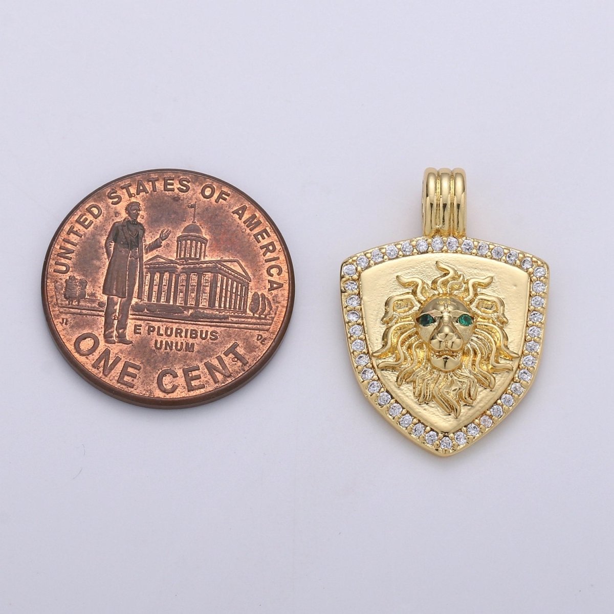 Dainty 14k Gold Filled Shield Charm, Cz Shield pendant, Micro Pave Lion Pendant Protection Jewelry Supply I-928 - DLUXCA