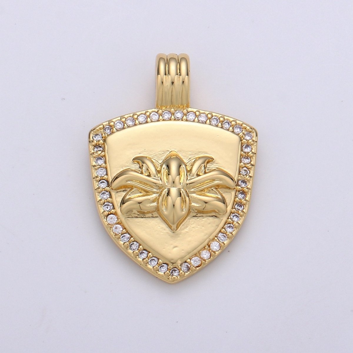 Dainty 14k Gold Filled Shield Charm, Cz Shield pendant, Micro Pave Lotus Pendant Protection Jewelry Supply I-935 - DLUXCA
