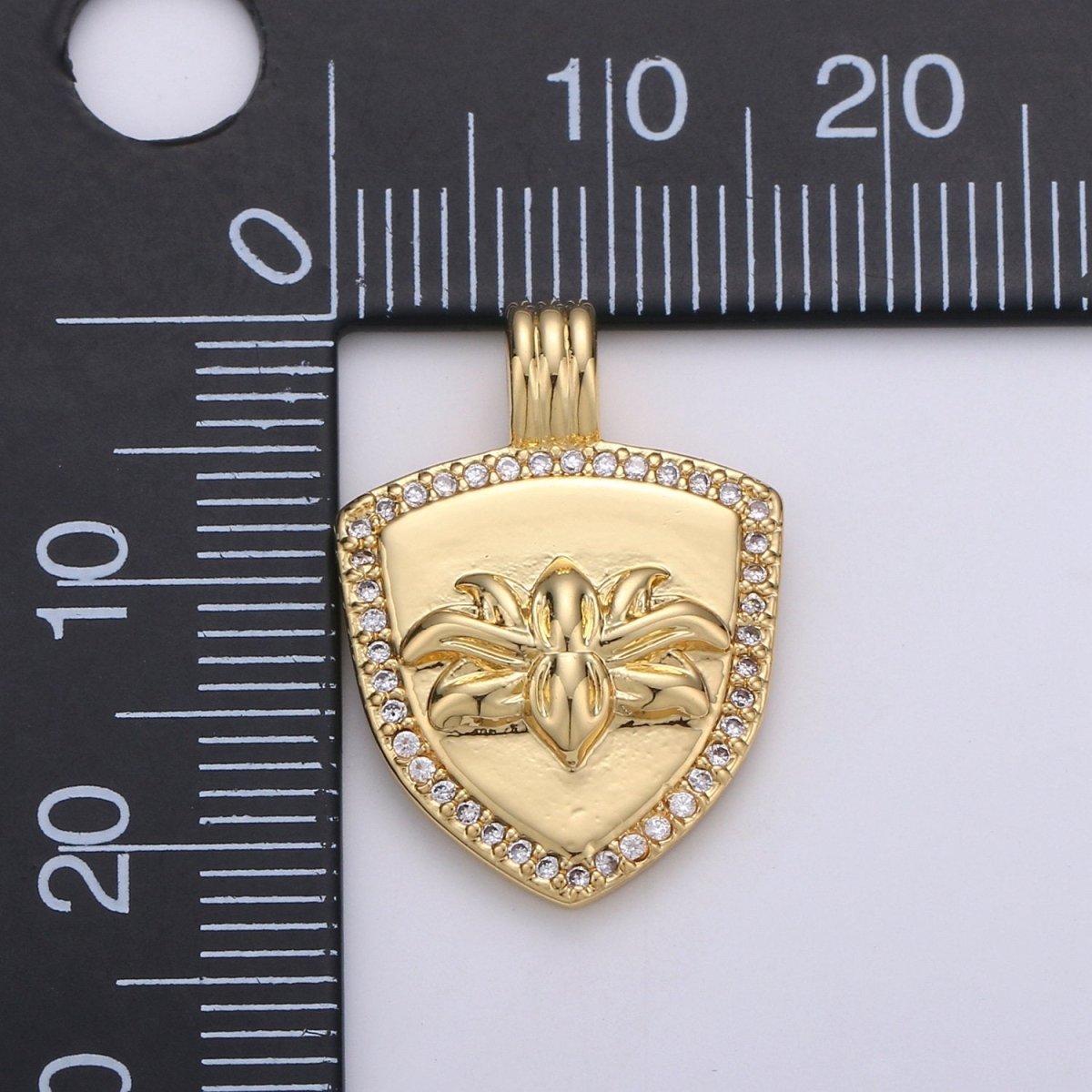 Dainty 14k Gold Filled Shield Charm, Cz Shield pendant, Micro Pave Lotus Pendant Protection Jewelry Supply I-935 - DLUXCA