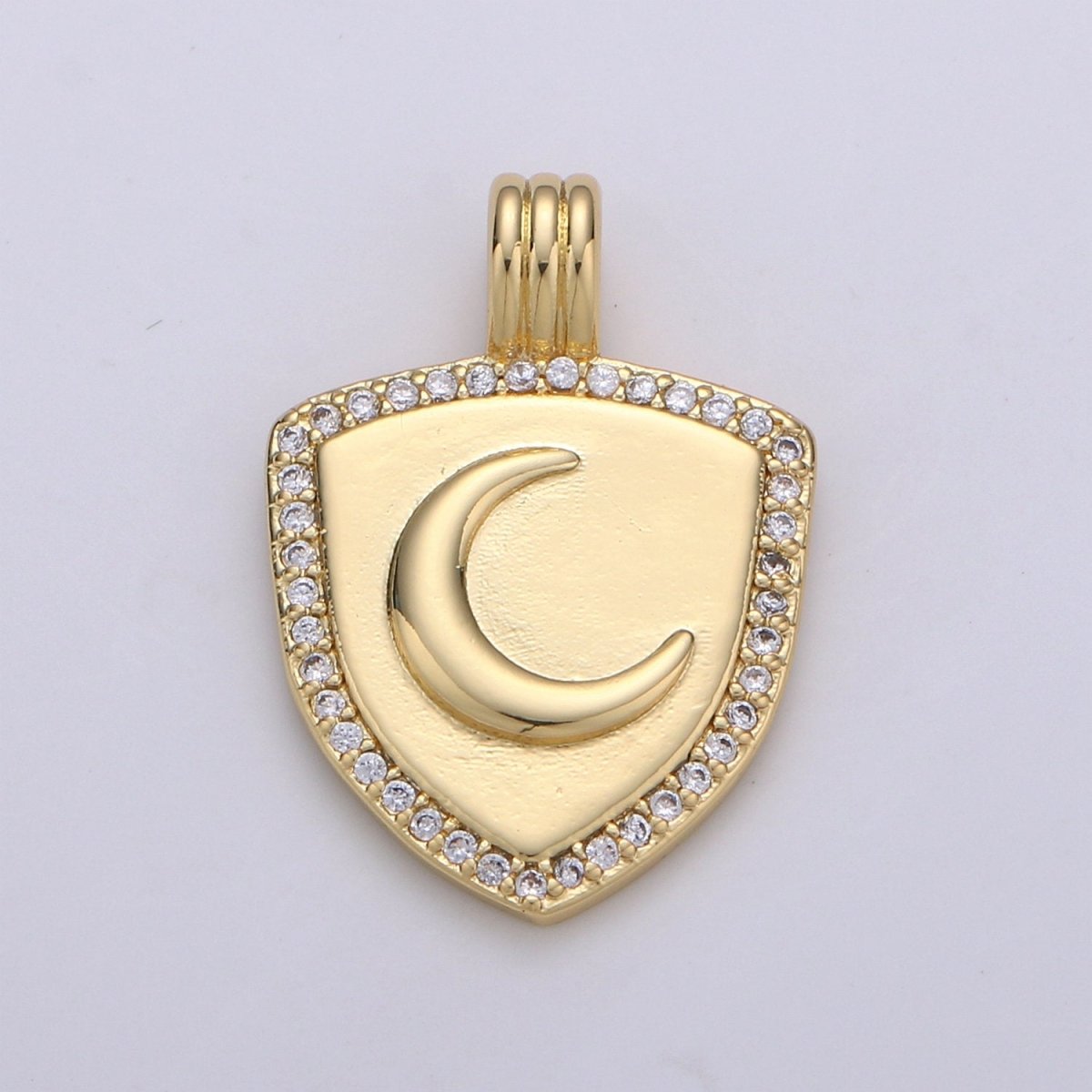 Dainty 14k Gold Filled Shield Charm, Cz Shield pendant, Micro Pave Moon Pendant Protection Jewelry Supply I-934 - DLUXCA