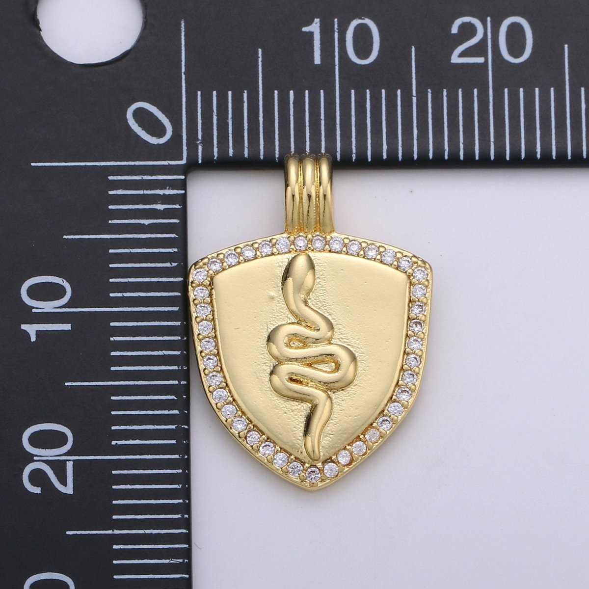 Dainty 14k Gold Filled Shield Charm, Cz Shield pendant, Micro Pave Snake Pendant Protection Jewelry Supply I-932 - DLUXCA