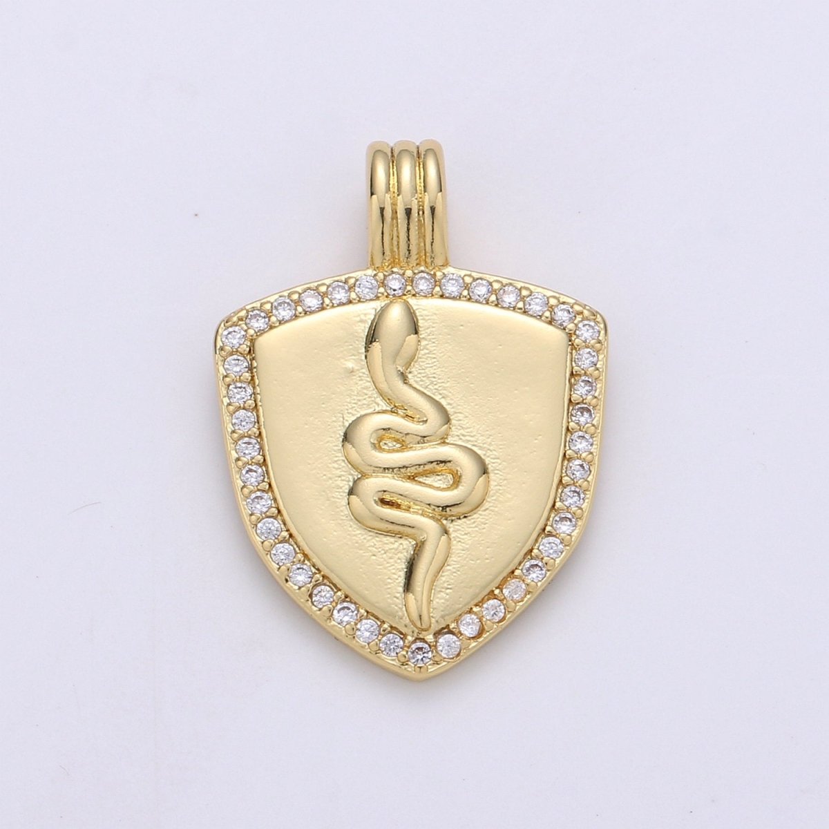 Dainty 14k Gold Filled Shield Charm, Cz Shield pendant, Micro Pave Snake Pendant Protection Jewelry Supply I-932 - DLUXCA