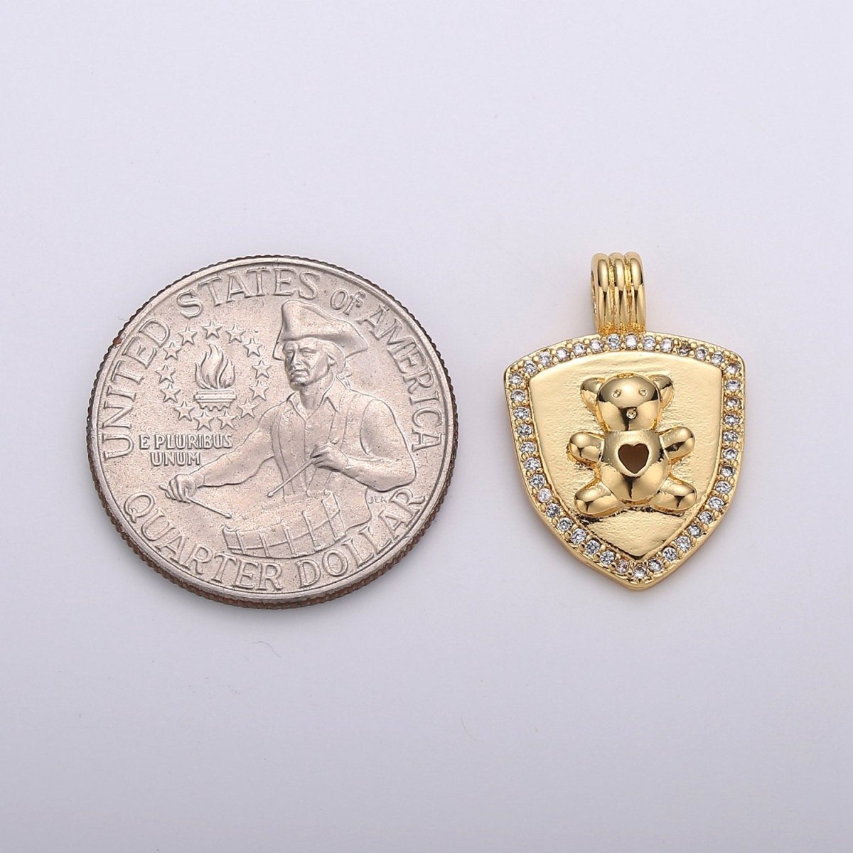 Dainty 14k Gold Filled Shield Charm, Cz Shield pendant, Micro Pave Teddy Bear Pendant Protection Jewelry Supply I-743 - DLUXCA