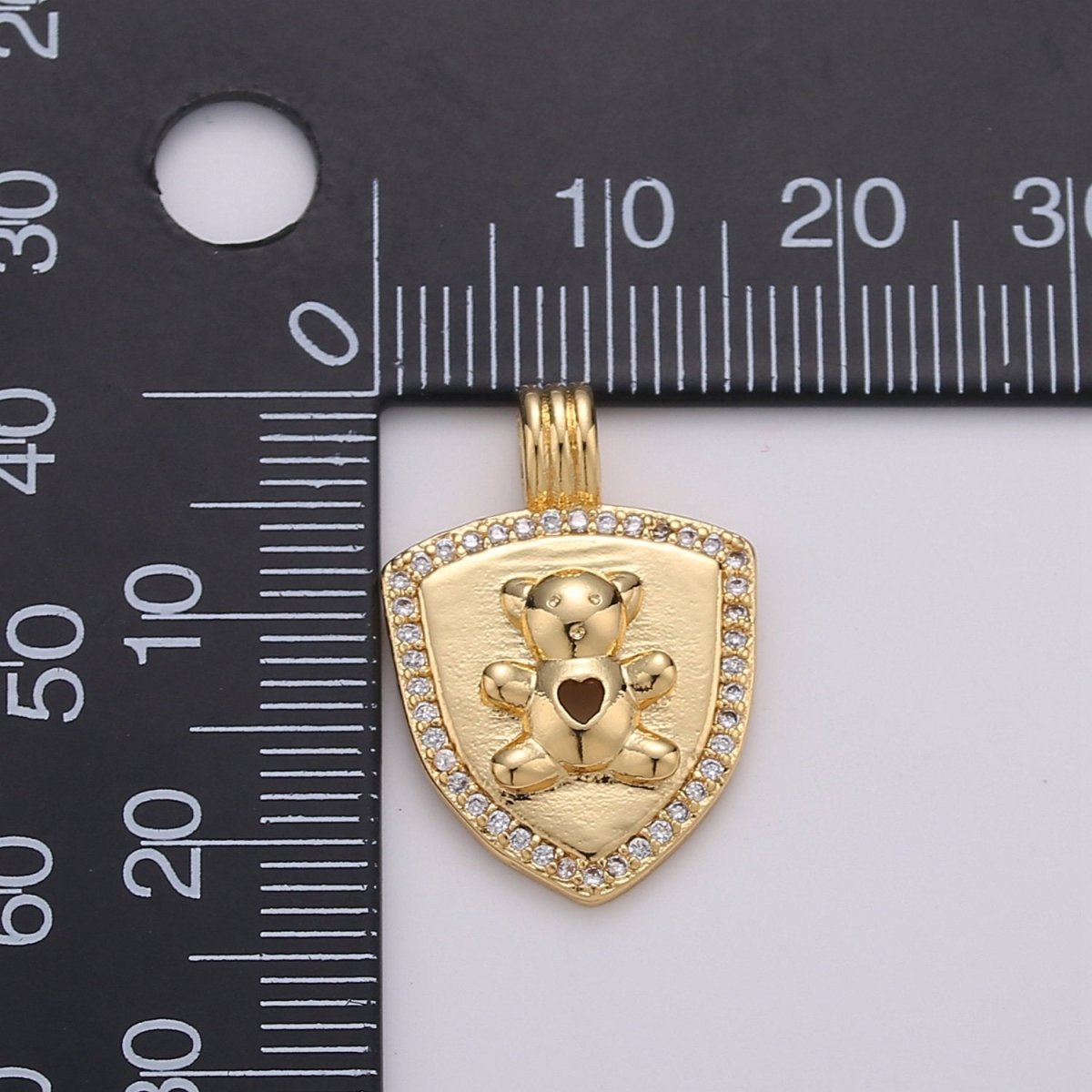 Dainty 14k Gold Filled Shield Charm, Cz Shield pendant, Micro Pave Teddy Bear Pendant Protection Jewelry Supply I-743 - DLUXCA