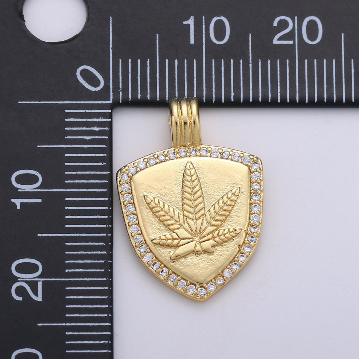 Dainty 14k Gold Filled Shield Charm, Cz Shield pendant, Micro Pave Weed Pendant Protection Jewelry Supply I-931 - DLUXCA