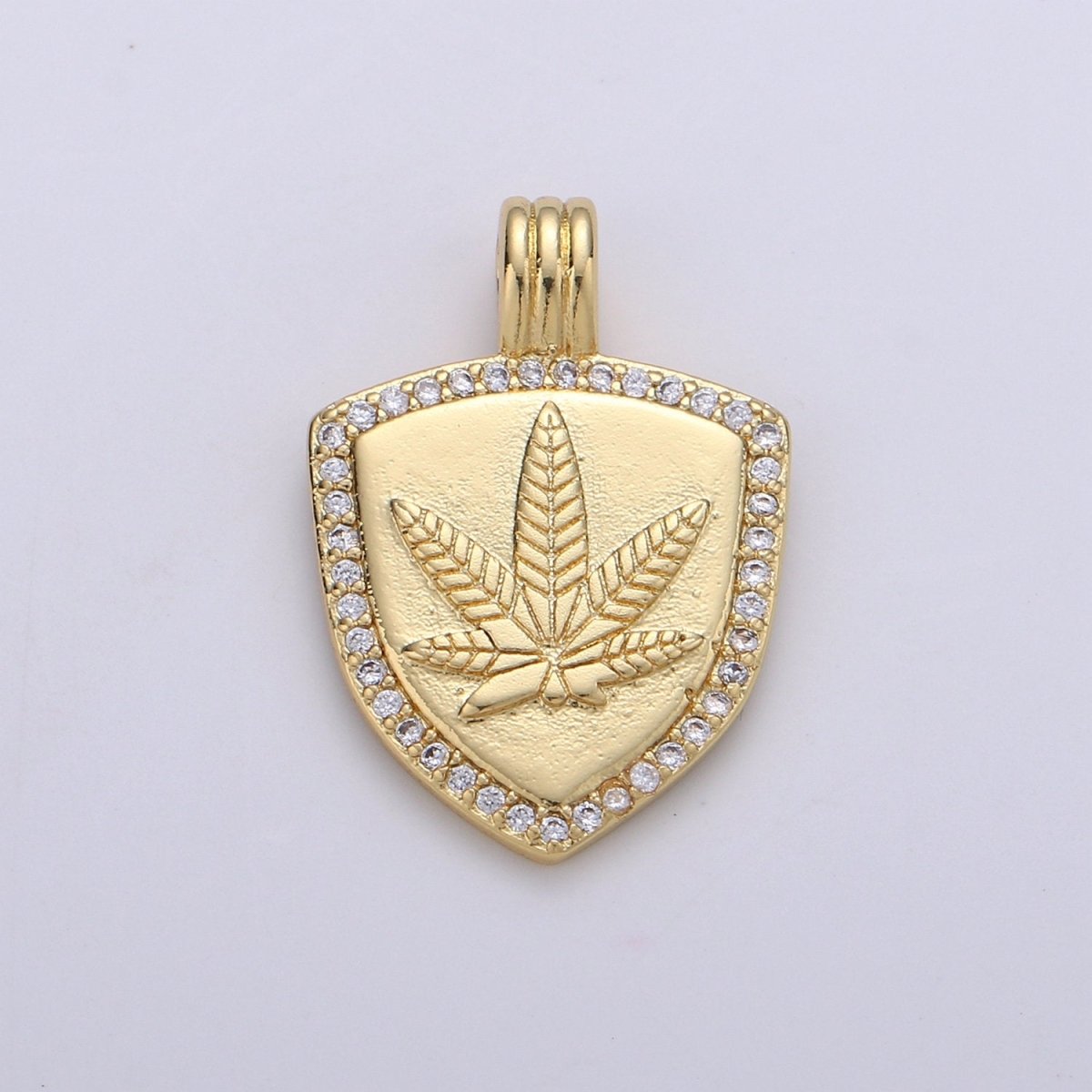 Dainty 14k Gold Filled Shield Charm, Cz Shield pendant, Micro Pave Weed Pendant Protection Jewelry Supply I-931 - DLUXCA