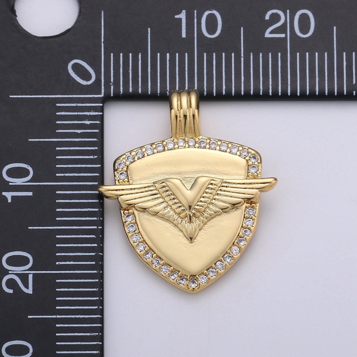 Dainty 14k Gold Filled Shield Charm, Cz Shield pendant, Micro Pave Wing Pendant Protection Jewelry Supply I-930 - DLUXCA