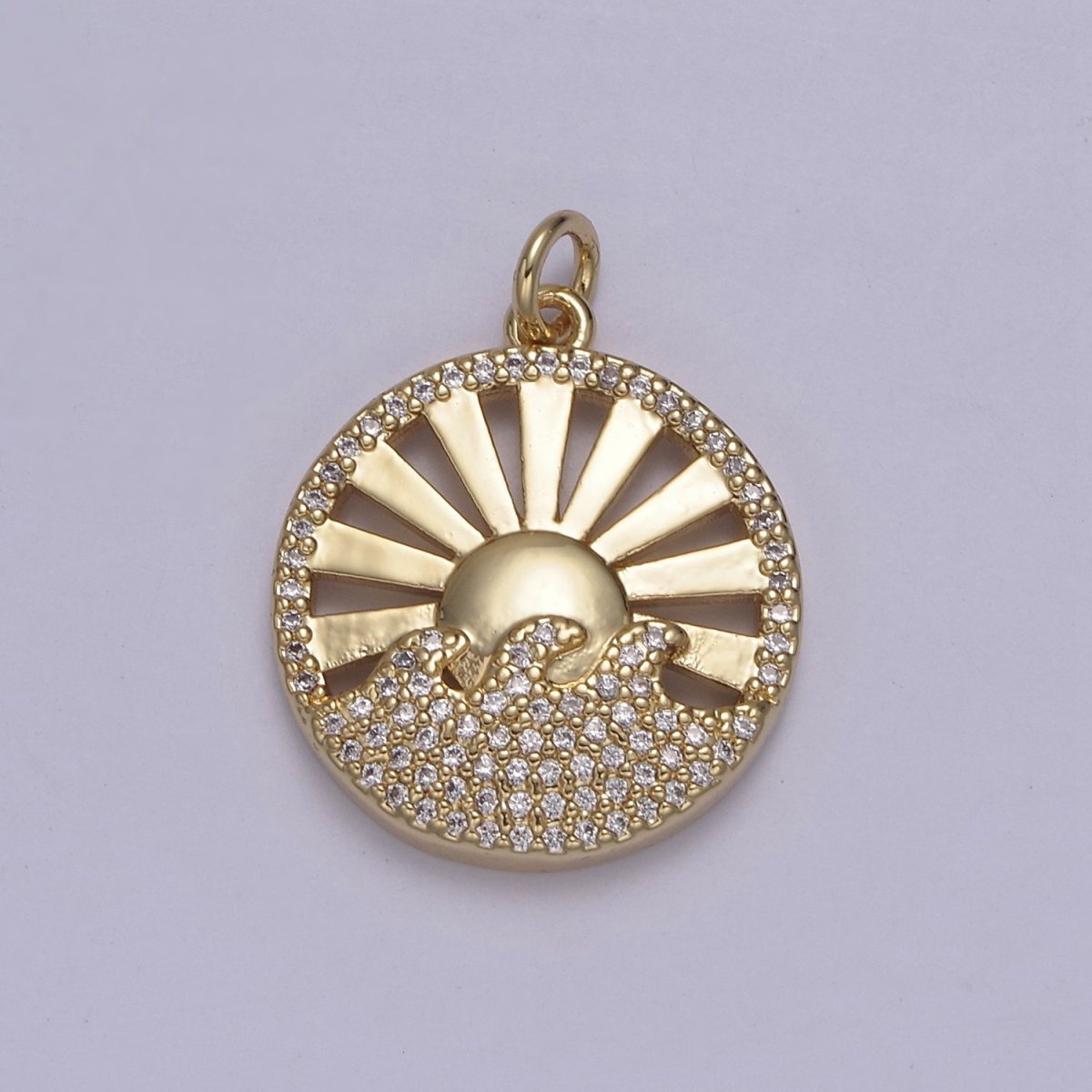 Dainty 14K Gold Filled Sun Burst Charm Micro Pave Ocean Pendant Sun Ray Sunshine Morning Jewelry Making Supply N-849 - DLUXCA