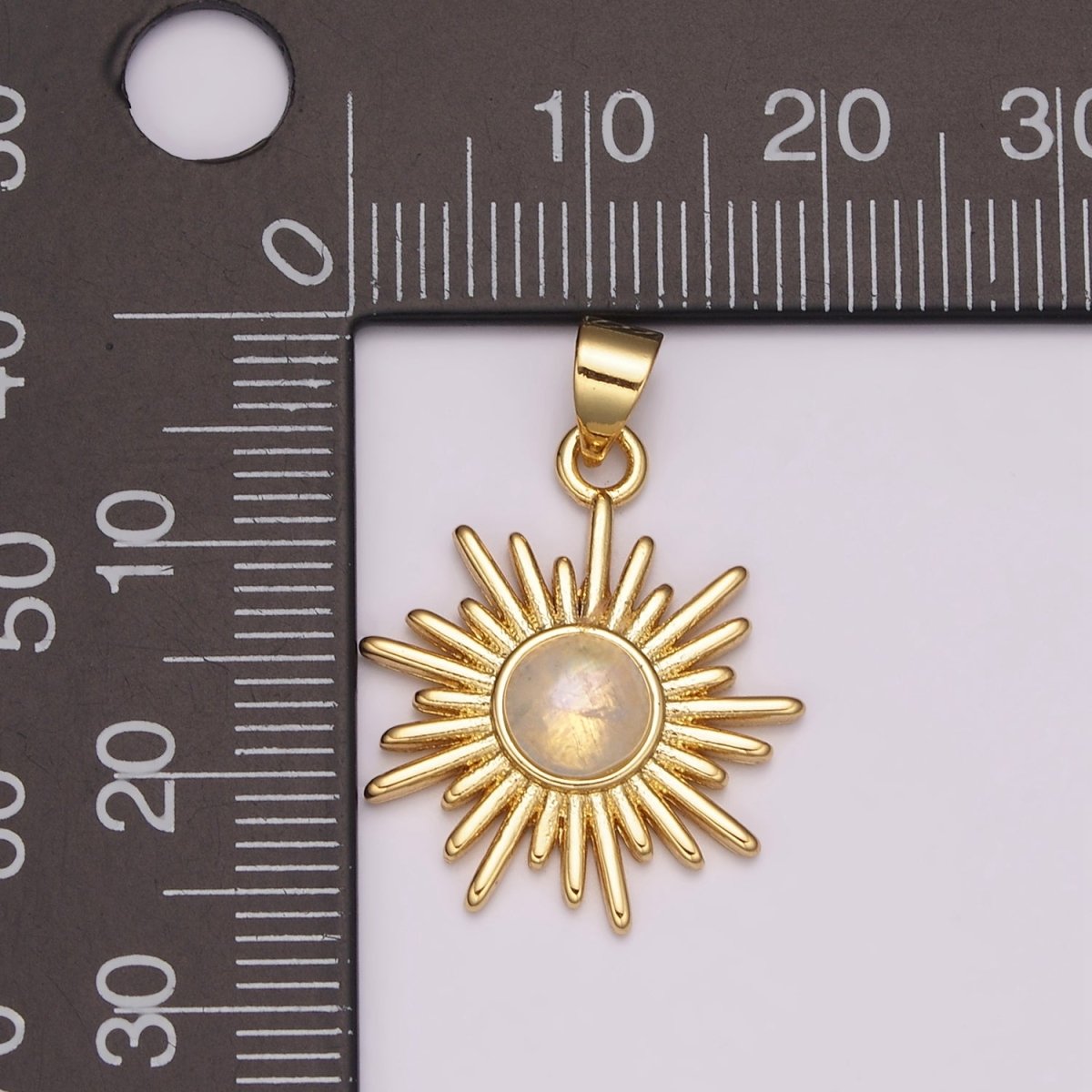 Dainty 14k Gold Filled Sun Burst Charm Moonstone Round SunBurst Medallion Pendant Gold Sun Celestial Jewelry N-1452 - DLUXCA