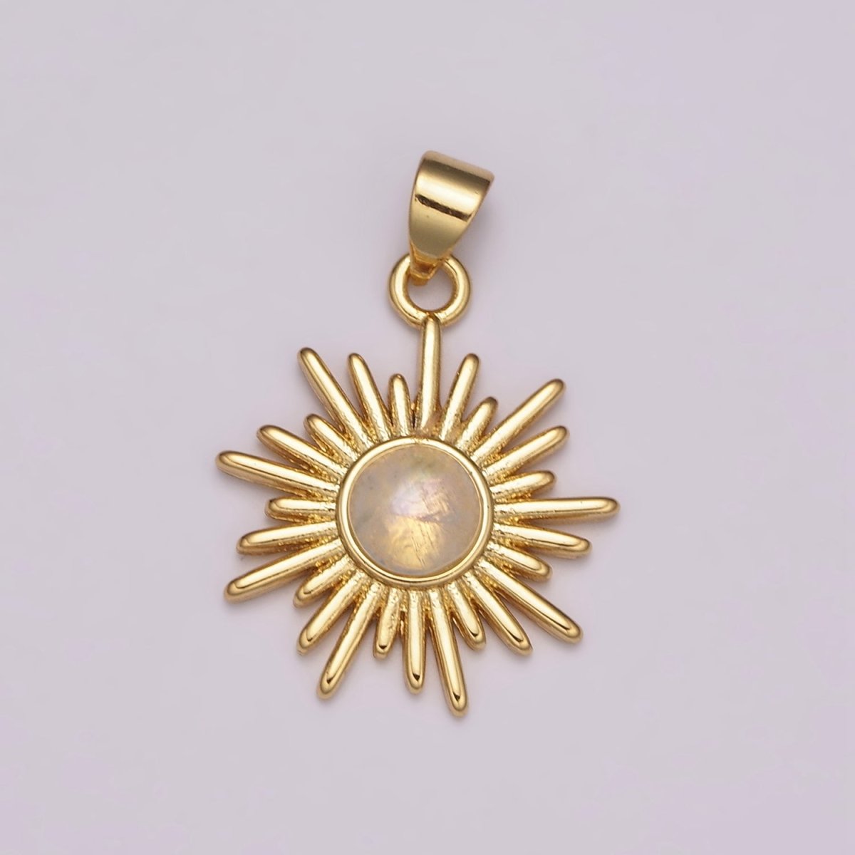 Dainty 14k Gold Filled Sun Burst Charm Moonstone Round SunBurst Medallion Pendant Gold Sun Celestial Jewelry N-1452 - DLUXCA