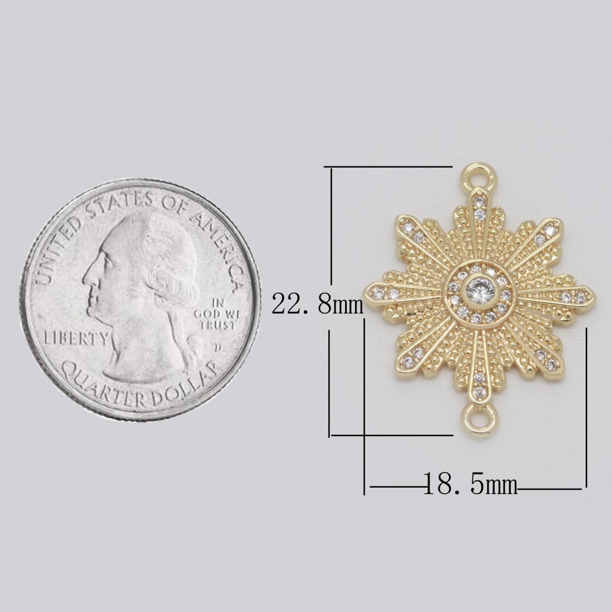 Dainty 14K Gold Filled SunBurst Charm Connector Sun Burst Cz Link Connector for Bracelet Necklace Component F-932 - DLUXCA