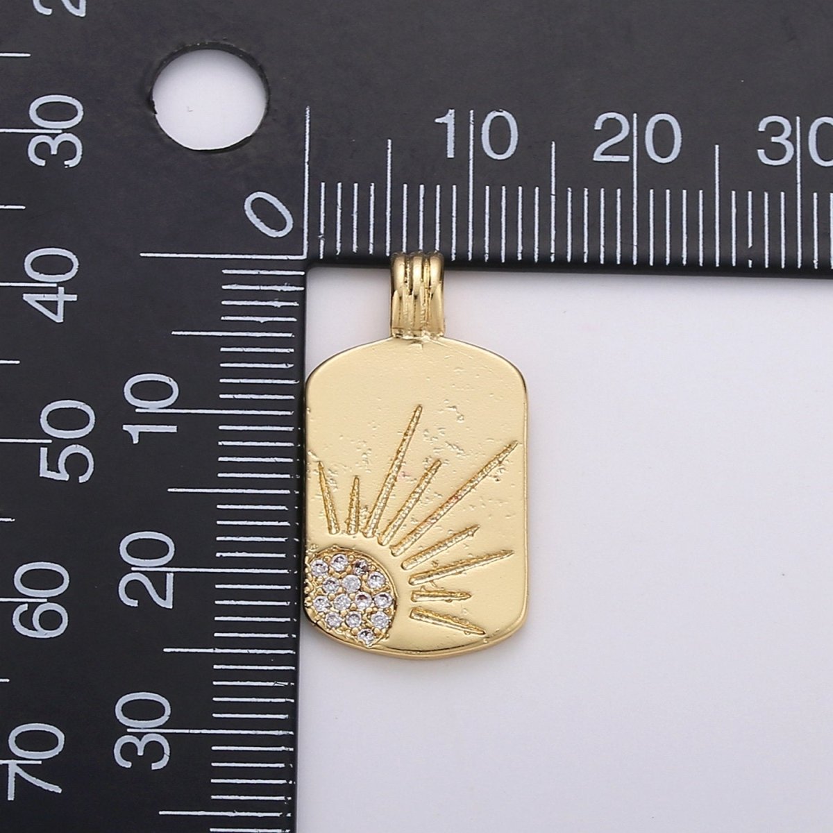 Dainty 14k Gold Filled Tag Pendant Sunrise Charm - Gold Sun Charm, Cubic Sun rays pendant, Celstial Jewelry for Necklace Component Supply I-706 - DLUXCA