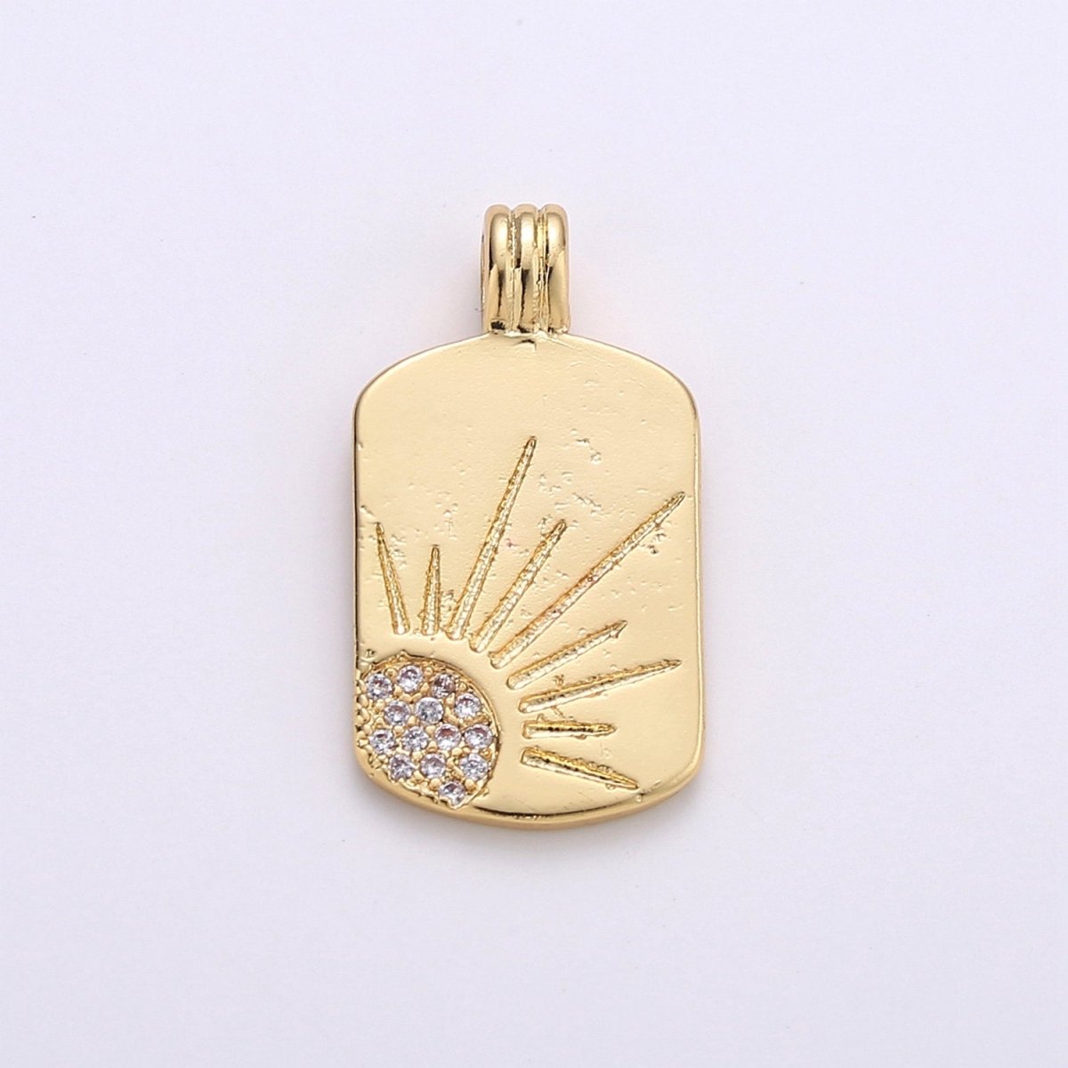 Dainty 14k Gold Filled Tag Pendant Sunrise Charm - Gold Sun Charm, Cubic Sun rays pendant, Celstial Jewelry for Necklace Component Supply I-706 - DLUXCA