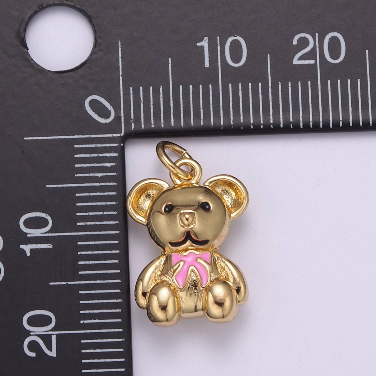 Dainty 14k Gold Filled Teddy Bear Charm with Pink / Green Ribbon Mini Bear Pendant for Bracelet Necklace Earring C-206 C-212 - DLUXCA