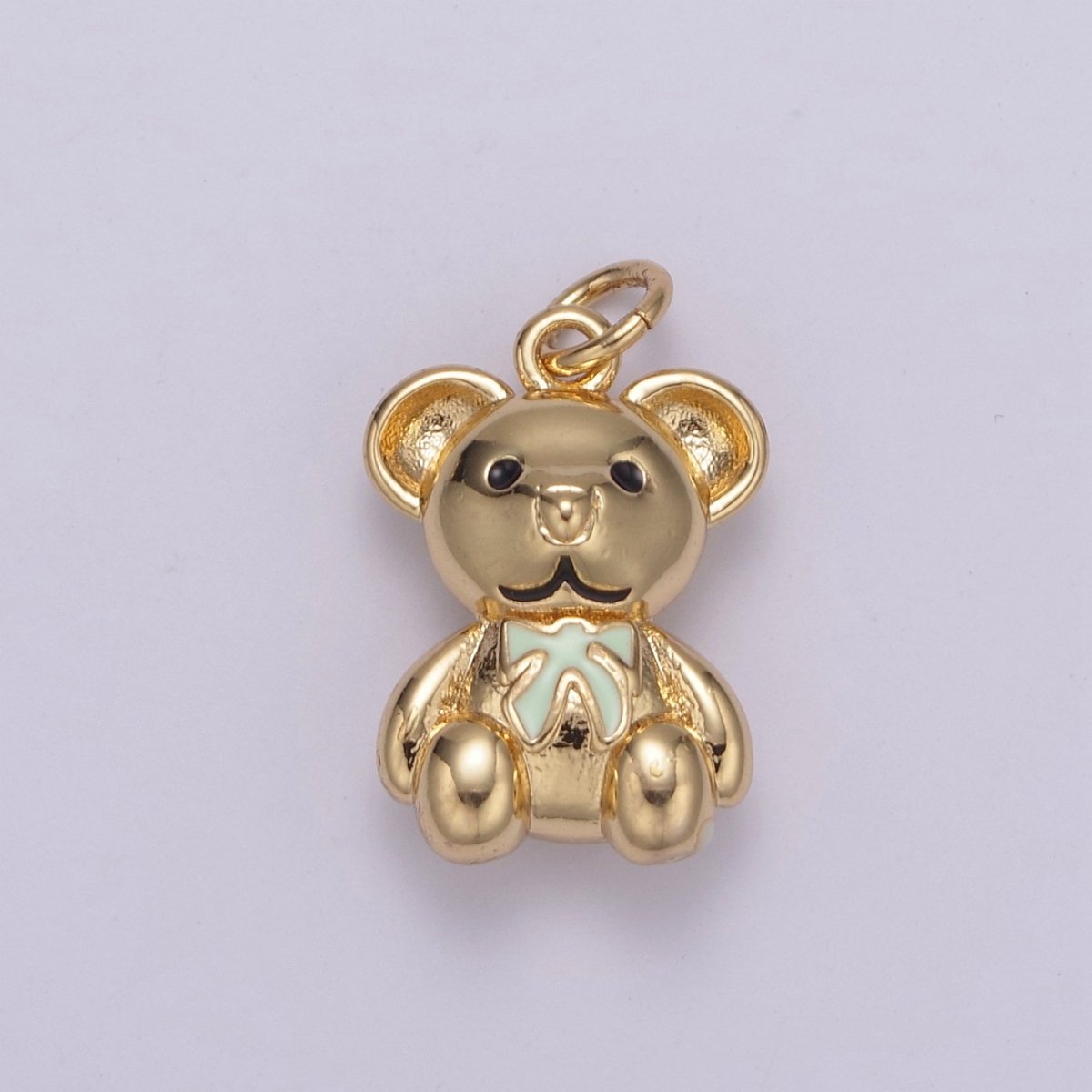 Dainty 14k Gold Filled Teddy Bear Charm with Pink / Green Ribbon Mini Bear Pendant for Bracelet Necklace Earring C-206 C-212 - DLUXCA