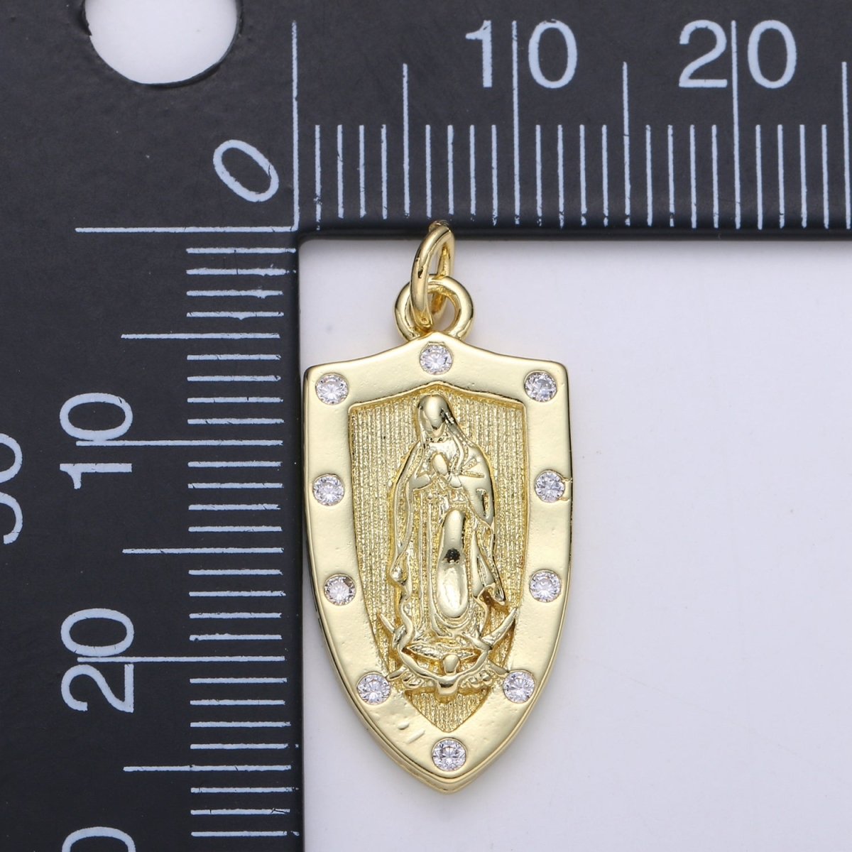 Dainty 14K Gold Filled Virgin Mother Mary Charm Antique Style Vintage lady guadalupe Pendant Gold Shield Medallion Charm Reliigous Jewelry,E-108 - DLUXCA