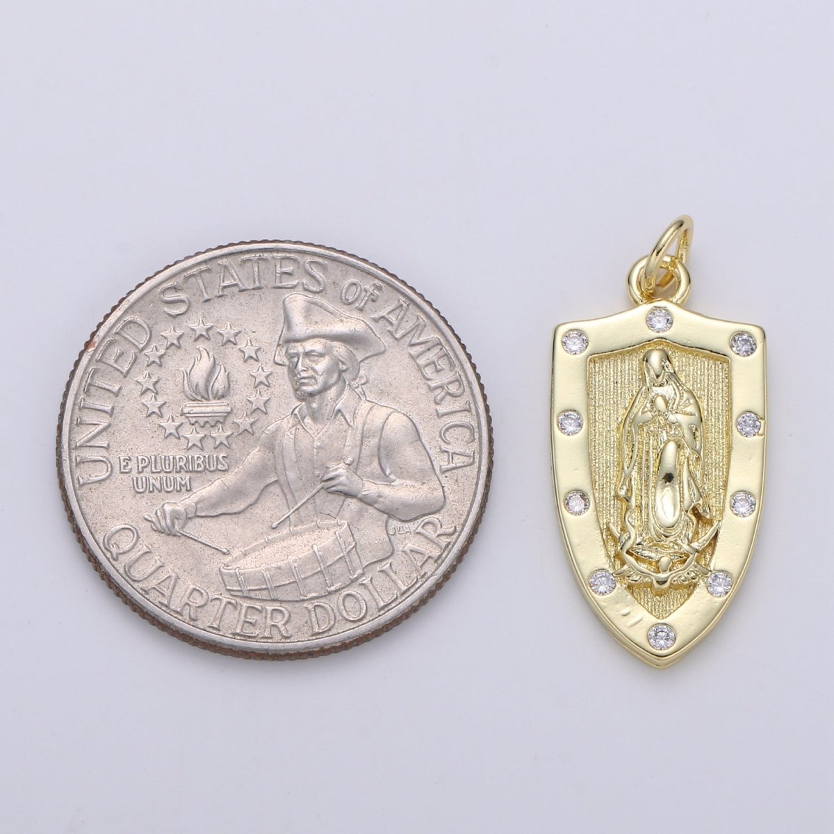 Dainty 14K Gold Filled Virgin Mother Mary Charm Antique Style Vintage lady guadalupe Pendant Gold Shield Medallion Charm Reliigous Jewelry,E-108 - DLUXCA
