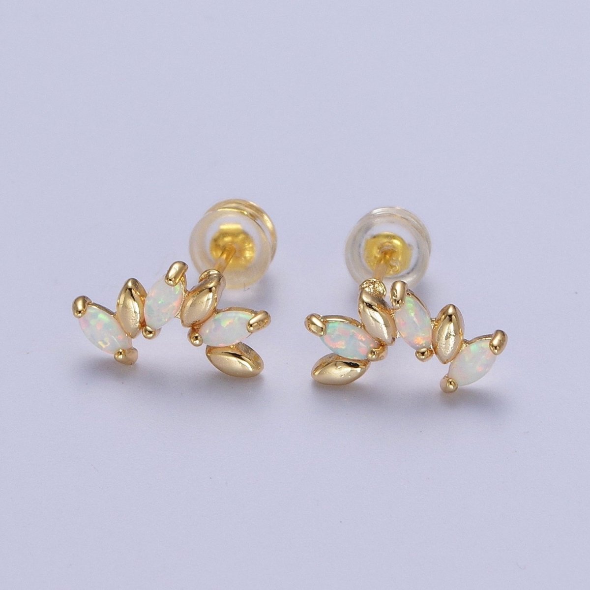 Dainty 14K Gold Filled White Opal Gold Marquise Stud Earrings | Y-107 - DLUXCA
