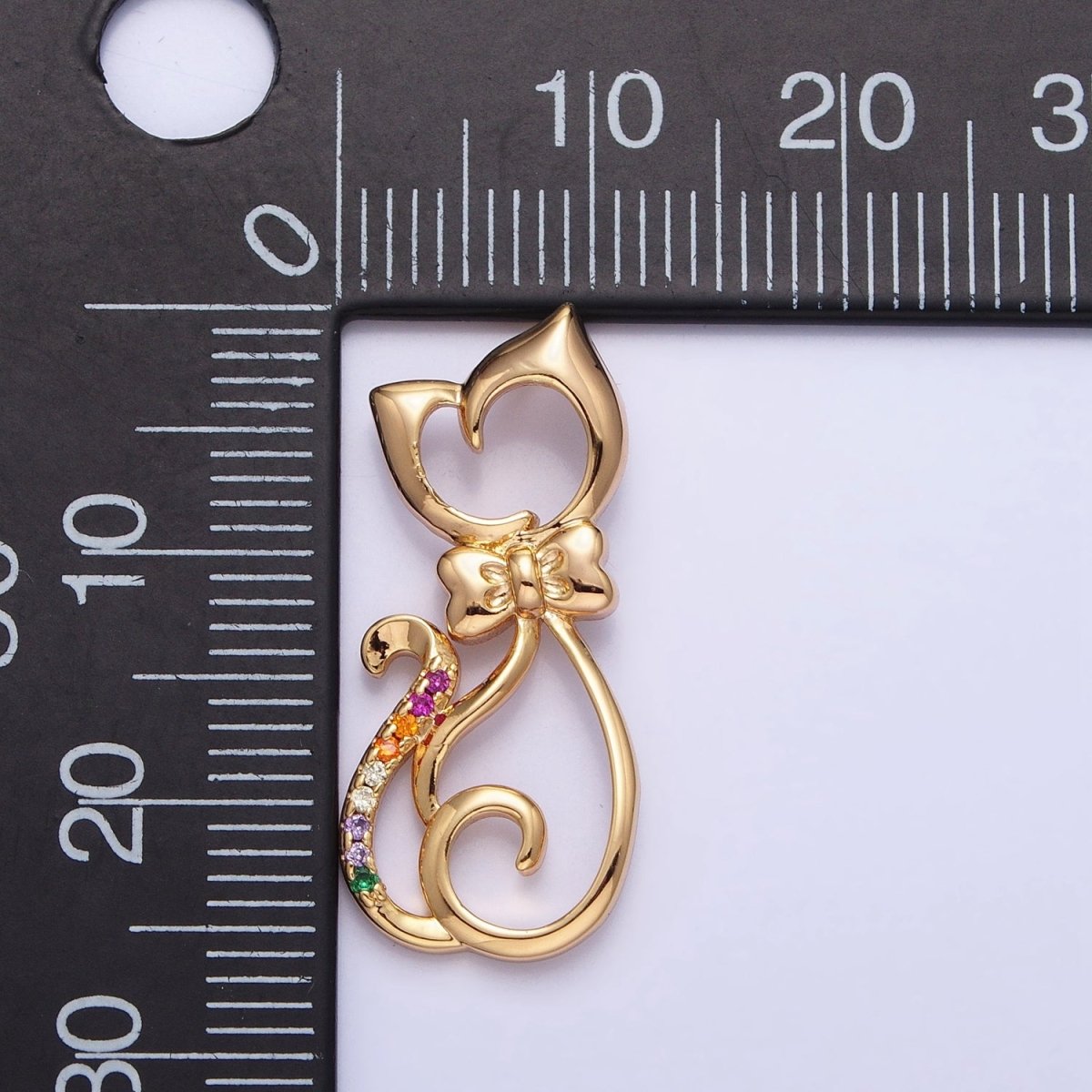 Dainty 16K Gold Filled Cat Pendant Micro Pave Silver Kitty Charm AA305 AA306 - DLUXCA