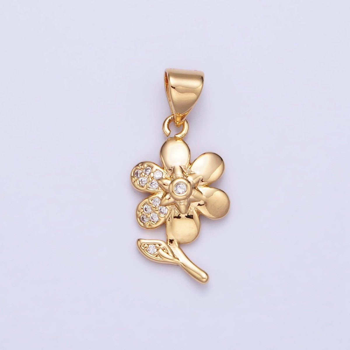 Dainty 16K Gold Filled Flower Pendant Micro Pave Silver Floral Charm AA301 AA311 - DLUXCA