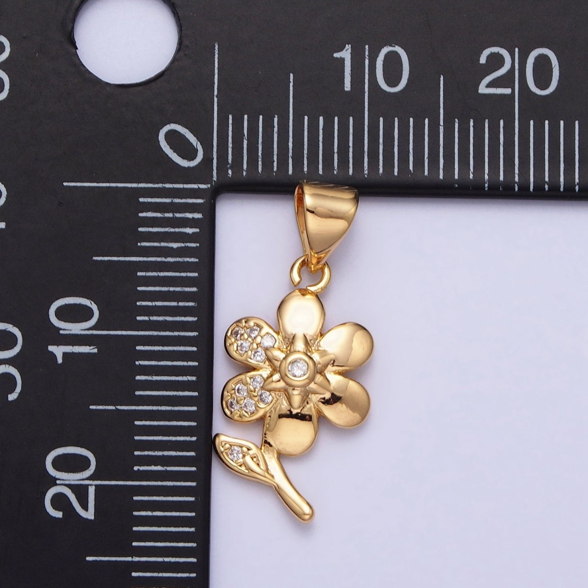 Dainty 16K Gold Filled Flower Pendant Micro Pave Silver Floral Charm AA301 AA311 - DLUXCA