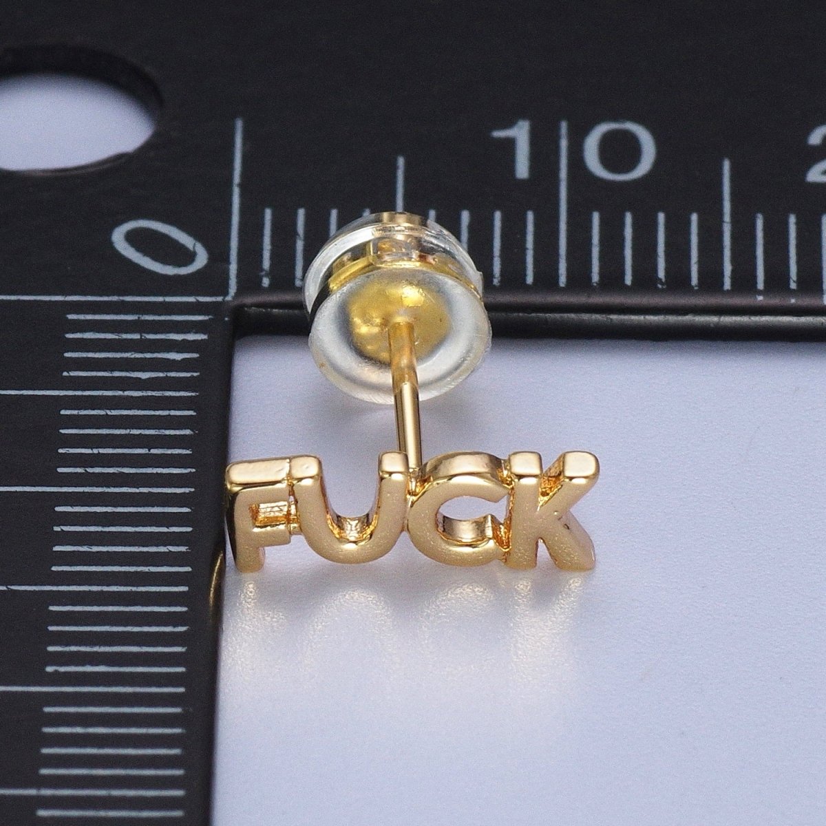 Dainty 16K Gold Filled "FUCK" Script Stud Earrings | Y-274 - DLUXCA