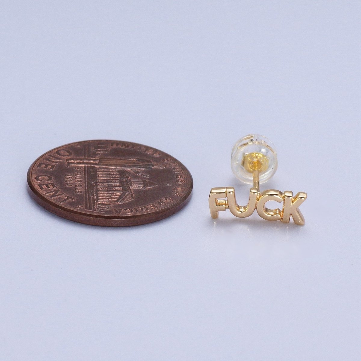 Dainty 16K Gold Filled "FUCK" Script Stud Earrings | Y-274 - DLUXCA