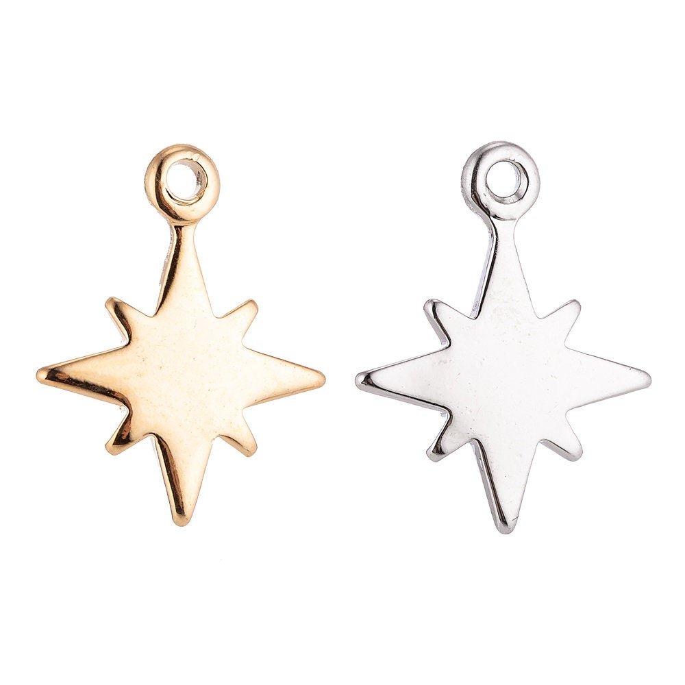 Dainty 18K Gold Fileld Star Burst North Star Sky, Wish Layer Necklace Pendant Charm Bead Earring Finding for Jewelry Making C-126 - DLUXCA
