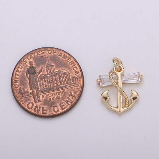 Dainty 18K Gold Fill Anchor Charm Baguette Nautical Charm for Necklace Earring Bracelet Sailor Charm 11x11mm E-571 - DLUXCA