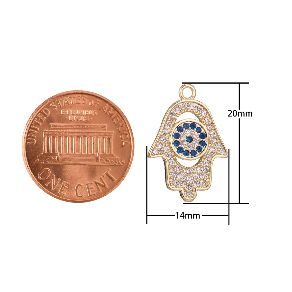 Dainty 18k Gold Fill CZ Hamsa Hand Charm Tiny Hamsa Charm in Micro Pave Hand of Fatima Charm for Bracelet Necklace Earring Making E-431 - DLUXCA