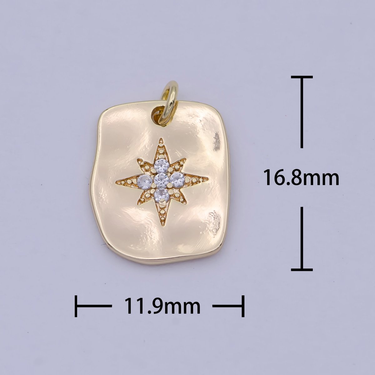 Dainty 18k gold fill Star Charm Micro Pave Star Charm in Rustic Hammered Frame Pendant for Jewelry Making Supply 15mm x 11mmC-372 - DLUXCA