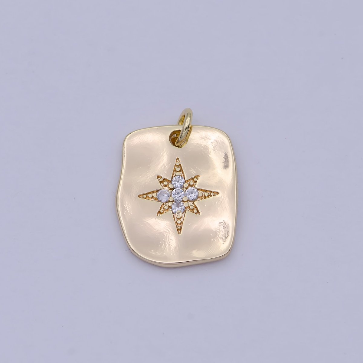 Dainty 18k gold fill Star Charm Micro Pave Star Charm in Rustic Hammered Frame Pendant for Jewelry Making Supply 15mm x 11mmC-372 - DLUXCA