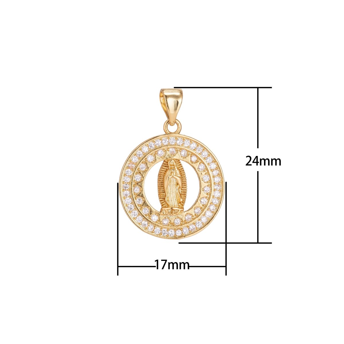 Dainty 18k Gold Fill Virgin Mary Sparkling CZ Micro Pave Pendant With Bail for Layer Necklace Jewelry Making Religious Charm H-261 - DLUXCA