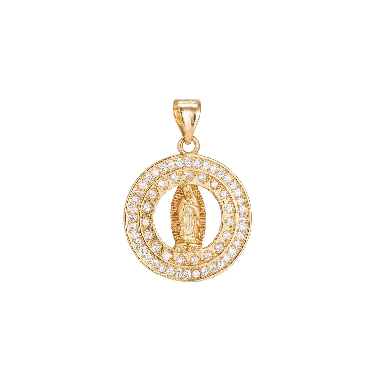 Dainty 18k Gold Fill Virgin Mary Sparkling CZ Micro Pave Pendant With Bail for Layer Necklace Jewelry Making Religious Charm H-261 - DLUXCA