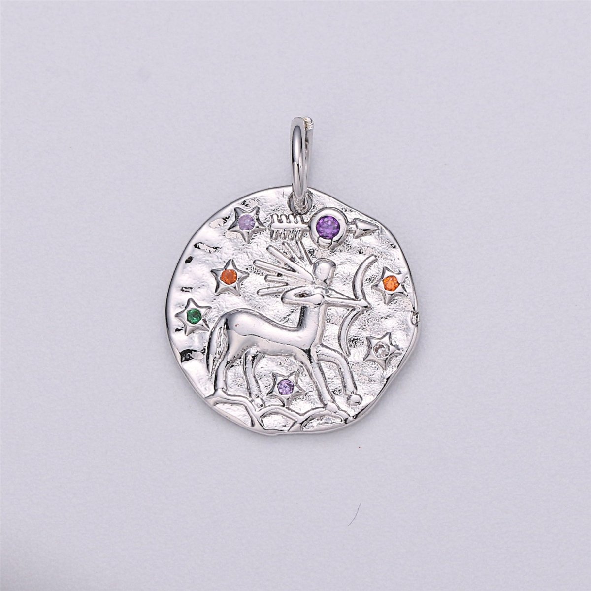 Dainty 18k Gold Filled Charm Coin Medallion Gem Stone Zodiac Sign Charm for Bracelet Necklace Pendant Rustic Hammered Jewelry Making Supply A-469-A-480 A-482-A-493 - DLUXCA