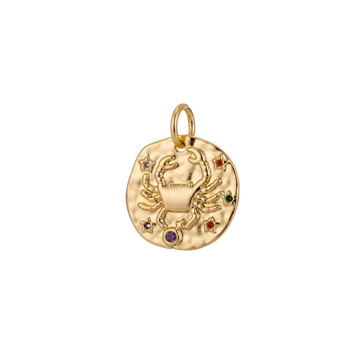 Dainty 18k Gold Filled Charm Coin Medallion Gem Stone Zodiac Sign Charm for Bracelet Necklace Pendant Rustic Hammered Jewelry Making Supply A-469-A-480 A-482-A-493 - DLUXCA