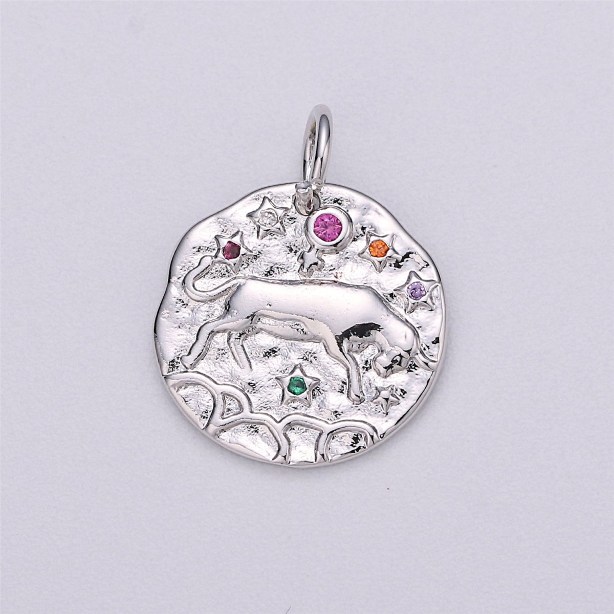 Dainty 18k Gold Filled Charm Coin Medallion Gem Stone Zodiac Sign Charm for Bracelet Necklace Pendant Rustic Hammered Jewelry Making Supply A-469-A-480 A-482-A-493 - DLUXCA