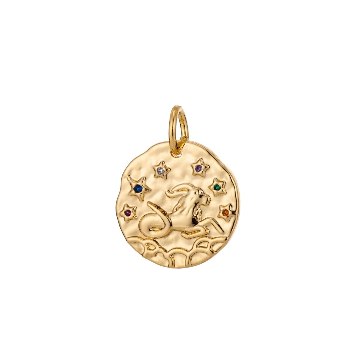 Dainty 18k Gold Filled Charm Coin Medallion Gem Stone Zodiac Sign Charm for Bracelet Necklace Pendant Rustic Hammered Jewelry Making Supply A-469-A-480 A-482-A-493 - DLUXCA