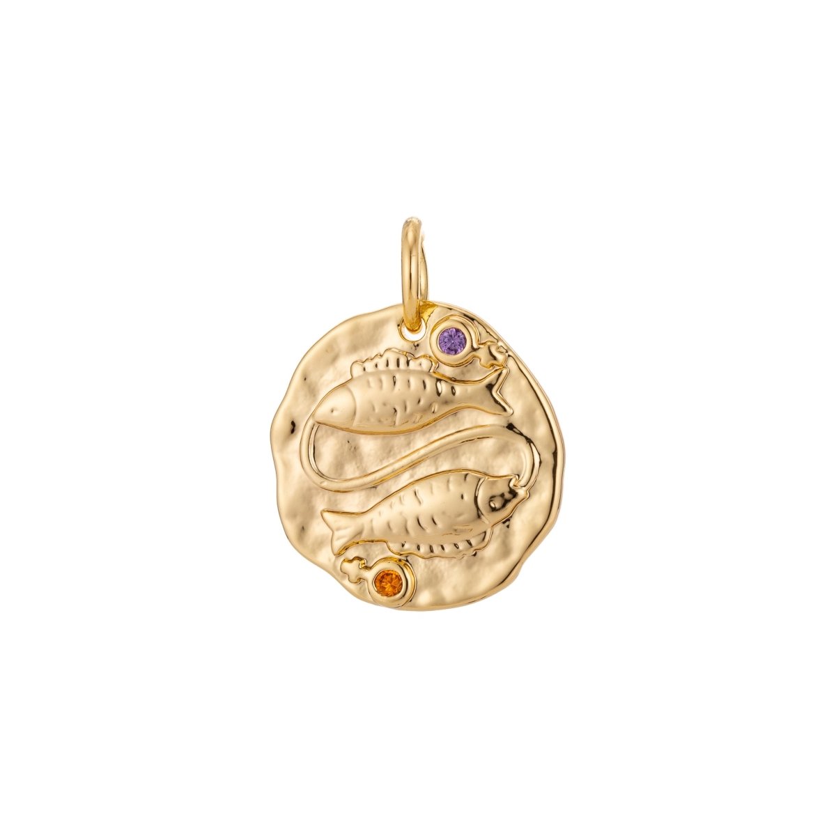 Dainty 18k Gold Filled Charm Coin Medallion Gem Stone Zodiac Sign Charm for Bracelet Necklace Pendant Rustic Hammered Jewelry Making Supply A-469-A-480 A-482-A-493 - DLUXCA