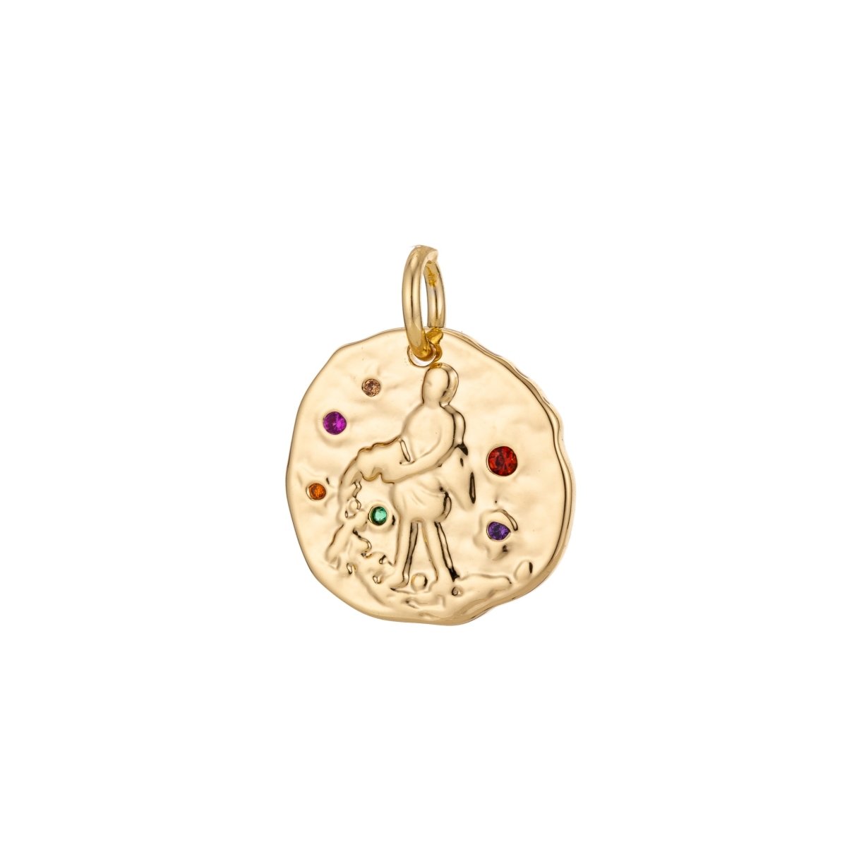 Dainty 18k Gold Filled Charm Coin Medallion Gem Stone Zodiac Sign Charm for Bracelet Necklace Pendant Rustic Hammered Jewelry Making Supply A-469-A-480 A-482-A-493 - DLUXCA