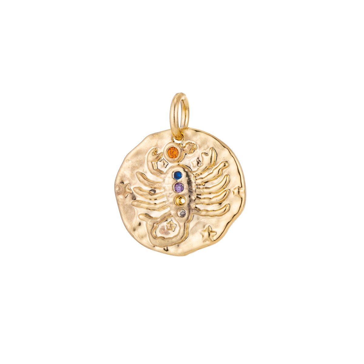 Dainty 18k Gold Filled Charm Coin Medallion Gem Stone Zodiac Sign Charm for Bracelet Necklace Pendant Rustic Hammered Jewelry Making Supply A-469-A-480 A-482-A-493 - DLUXCA