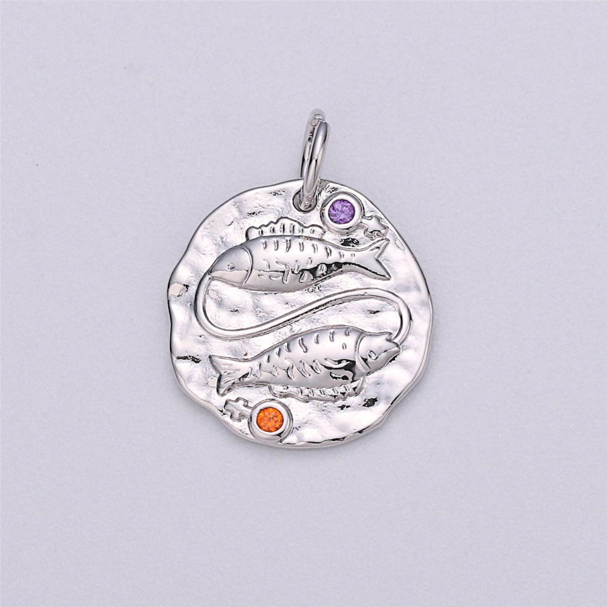 Dainty 18k Gold Filled Charm Coin Medallion Gem Stone Zodiac Sign Charm for Bracelet Necklace Pendant Rustic Hammered Jewelry Making Supply A-469-A-480 A-482-A-493 - DLUXCA