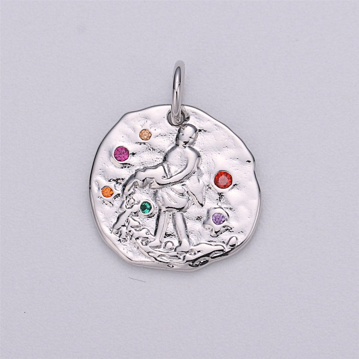 Dainty 18k Gold Filled Charm Coin Medallion Gem Stone Zodiac Sign Charm for Bracelet Necklace Pendant Rustic Hammered Jewelry Making Supply A-469-A-480 A-482-A-493 - DLUXCA