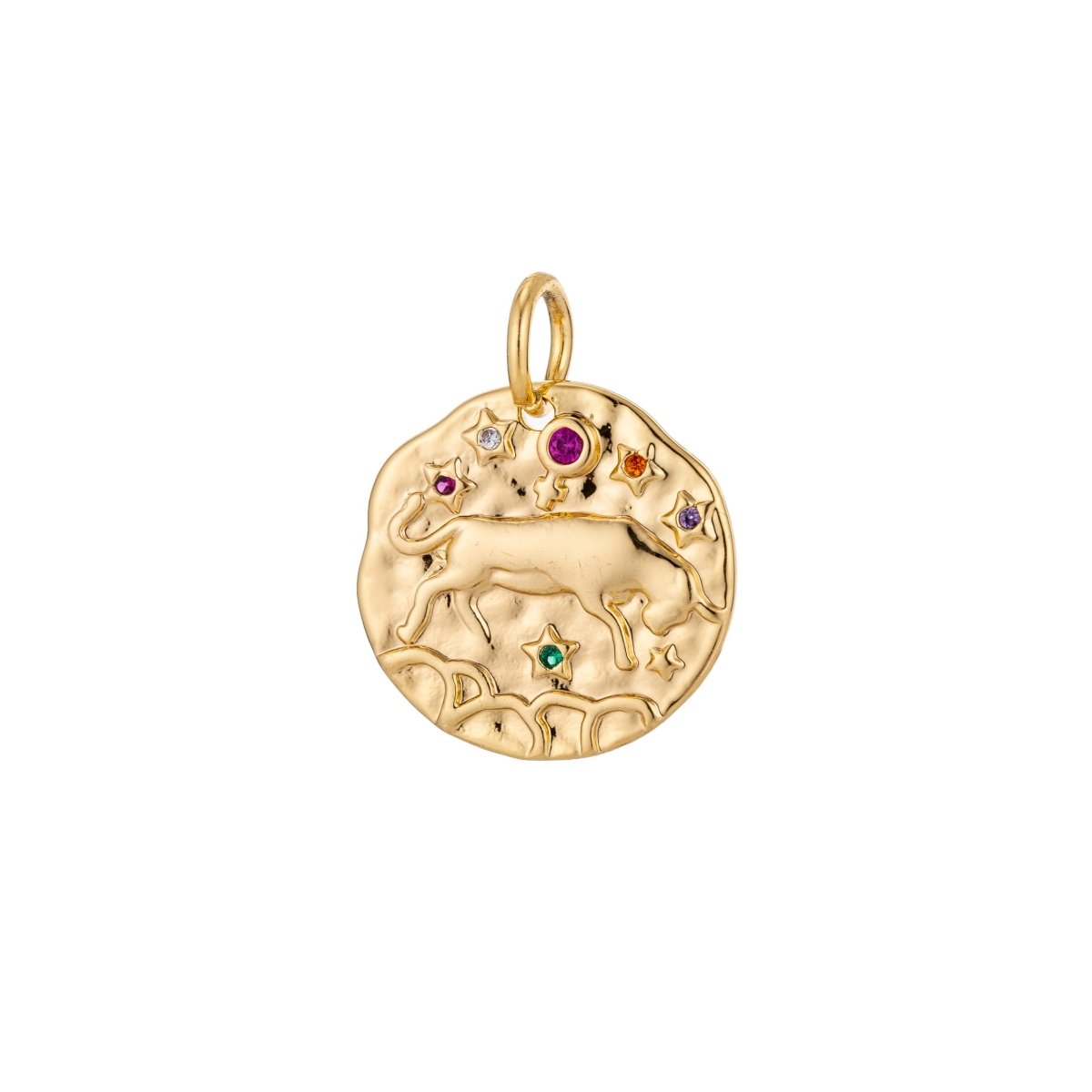 Dainty 18k Gold Filled Charm Coin Medallion Gem Stone Zodiac Sign Charm for Bracelet Necklace Pendant Rustic Hammered Jewelry Making Supply A-469-A-480 A-482-A-493 - DLUXCA