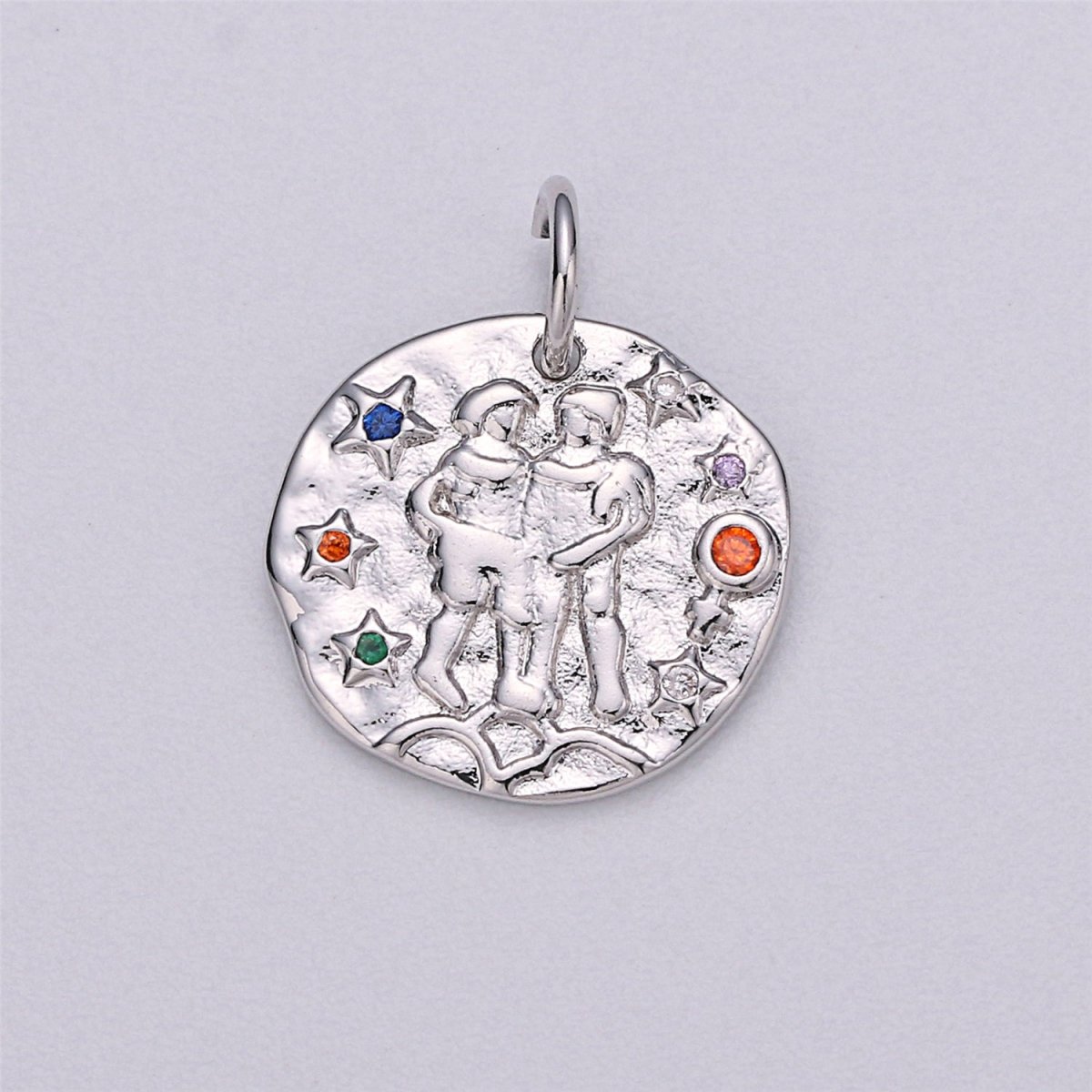 Dainty 18k Gold Filled Charm Coin Medallion Gem Stone Zodiac Sign Charm for Bracelet Necklace Pendant Rustic Hammered Jewelry Making Supply A-469-A-480 A-482-A-493 - DLUXCA