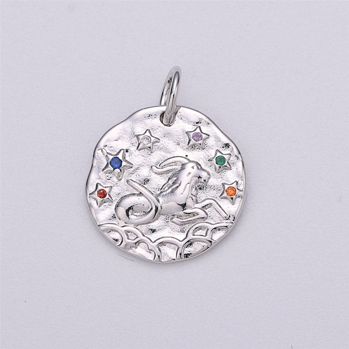 Dainty 18k Gold Filled Charm Coin Medallion Gem Stone Zodiac Sign Charm for Bracelet Necklace Pendant Rustic Hammered Jewelry Making Supply A-469-A-480 A-482-A-493 - DLUXCA