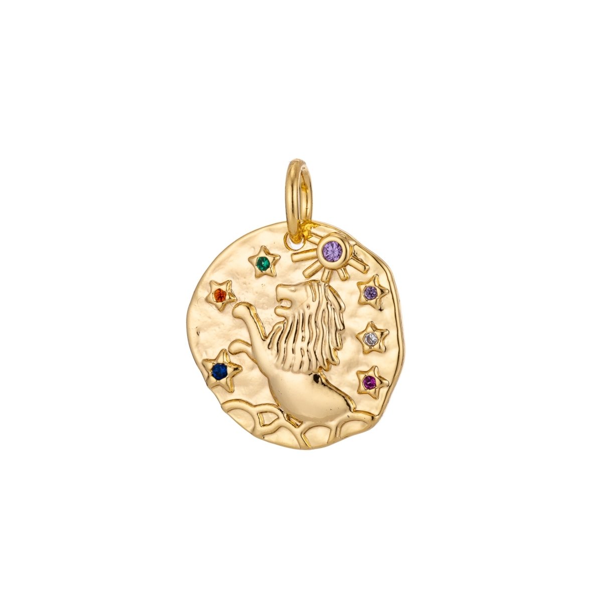 Dainty 18k Gold Filled Charm Coin Medallion Gem Stone Zodiac Sign Charm for Bracelet Necklace Pendant Rustic Hammered Jewelry Making Supply A-469-A-480 A-482-A-493 - DLUXCA