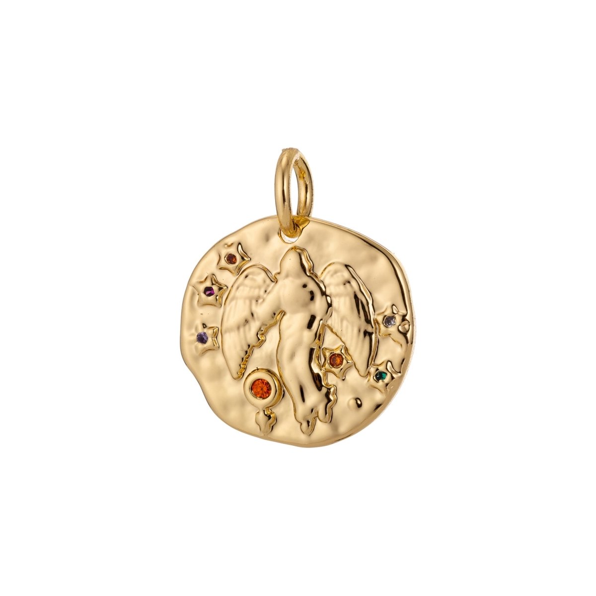 Dainty 18k Gold Filled Charm Coin Medallion Gem Stone Zodiac Sign Charm for Bracelet Necklace Pendant Rustic Hammered Jewelry Making Supply A-469-A-480 A-482-A-493 - DLUXCA