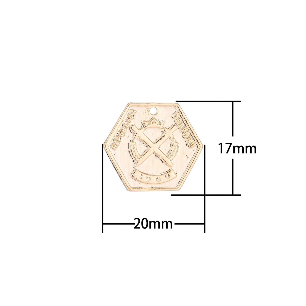 Dainty 18k Gold Filled Charm Hexagon Coin Medallion Charm for Bracelet Necklace Pendant Earring Findings for Jewelry Making C-090 - DLUXCA